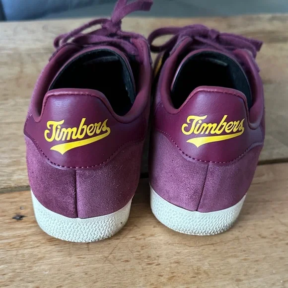 Adidas Gazelle Men's 7 Burgundy and Yellow Portland Timbers Sneakers - Picture 5 of 9